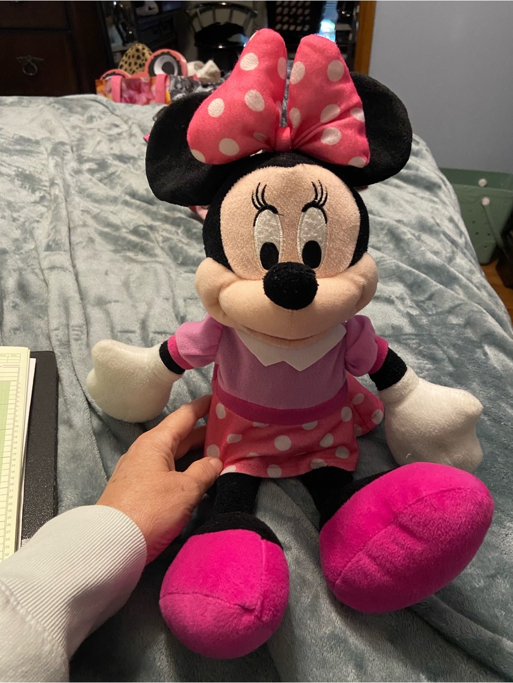Disney Minnie Mouse Plush in Pink and Black with Polka Dot Bow